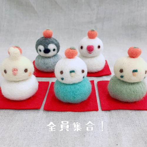 羊毛フェルトセキセイインコ鏡餅正月飾り