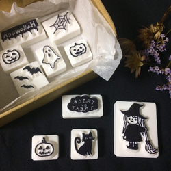 ハロウィンの消しゴムはんこセット②＊ホウキで飛ぶ魔女の子 はんこ