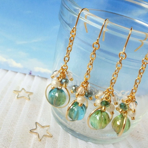 フープとCZメロンのしゃらんらピアス(セルシアン) ピアス（フック 