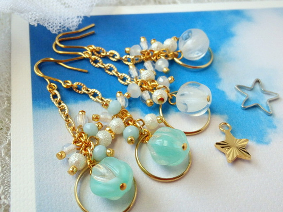 再販】フープとCZメロンのしゃらんらピアス(ギブレ) ピアス（フック  