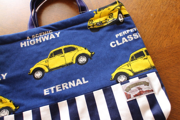 レッスンバッグ　通学通園バッグ　かっこいい黄色の車 2枚目の画像