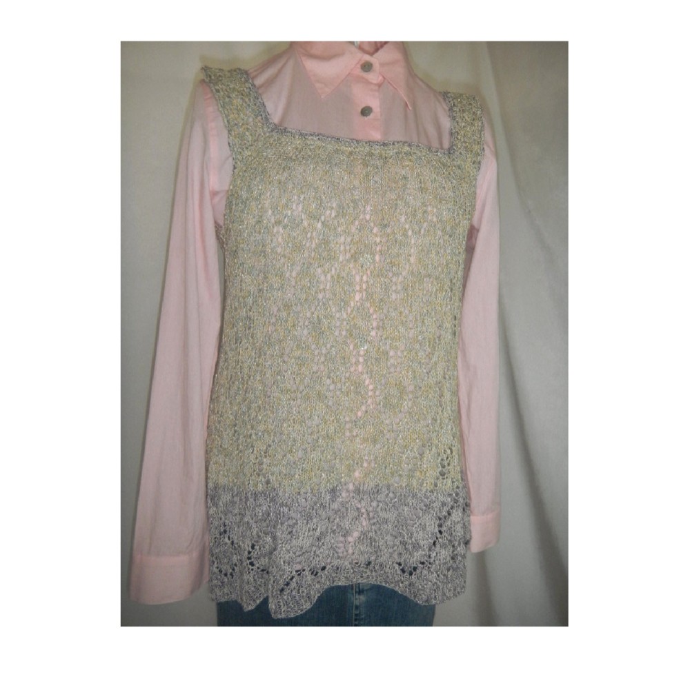 ＊手編み＊サマーニット・チュニック風ベスト＜イエロー系・グレー系２色＞Ｍくらい