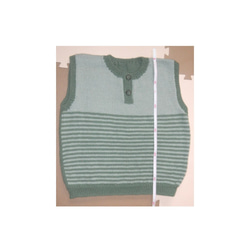 手編み　ヘンリーネック・ベスト　グリーン系２色　Ｍくらい　日本製毛糸 8枚目の画像