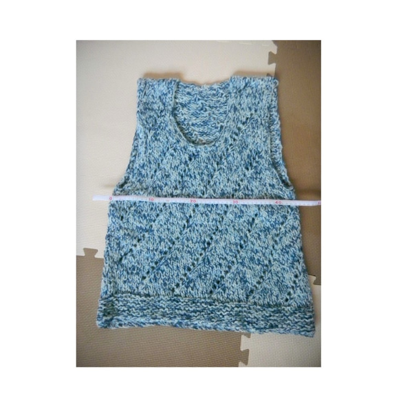 手編み　チュニック風ベスト　ブルー系ミックスカラー　Ｍくらい 10枚目の画像