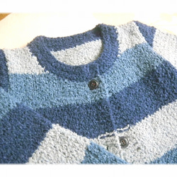 手編み 厚め シルクデニムのボーダーカーディガン 1枚目の画像