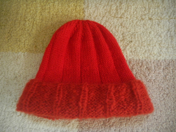 手編み　ウール　ニット帽 （レッド） 3枚目の画像