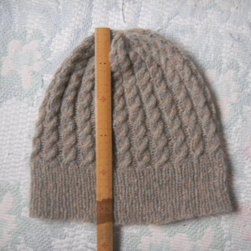 手編み＊モヘアのニット帽（薄グレー&オレンジ） ニット帽