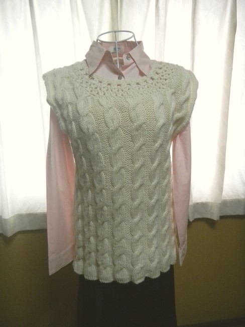 手編みベスト＊シェットランドウール１００％＊丈長め 4,900円