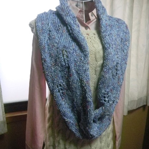 手編みスヌード＊コットン混・ブルー系 スヌード さと 通販 4594806