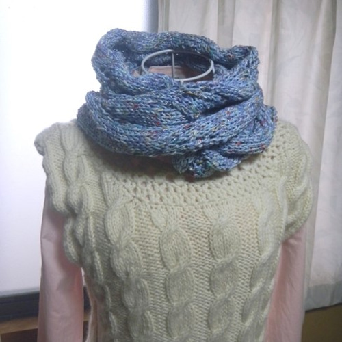 手編みスヌード＊コットン混・ブルー系 スヌード さと 通販 4594806