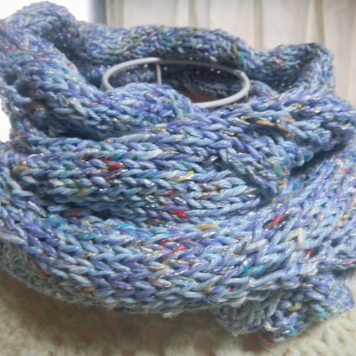 手編みスヌード＊コットン混・ブルー系 スヌード さと 通販 4594806