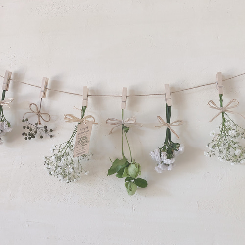 グリーンホワイトドライフラワーガーランド ドライフラワー ガーランドスワッグ ---ホワイト×グリーン