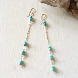 ♡SALE♡ Turquoise tube long earrings 2枚目の画像