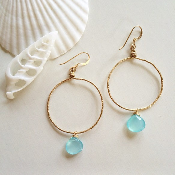 Sea blue Chalcedony Earrings 2枚目の画像