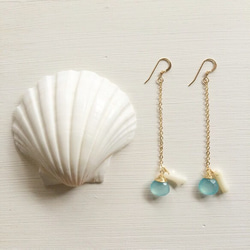 Sea blue Chalcedony & coral Earrings 2枚目の画像