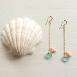 Sea blue Chalcedony & coral Earrings 4枚目の画像