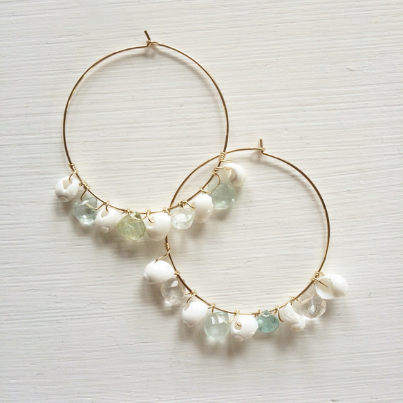 ♡SALE♡ Berylmix & Seashells foop earrings 1枚目の画像