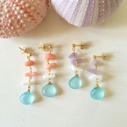 ♡SALE♡ Seablue chalcedony & pink coral earrings 3枚目の画像