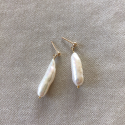 Long Fresh water pearl Earrings 淡水パールロングピアス 1枚目の画像