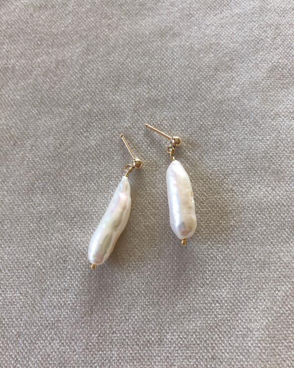 Long Fresh water pearl Earrings 淡水パールロングピアス 1枚目の画像