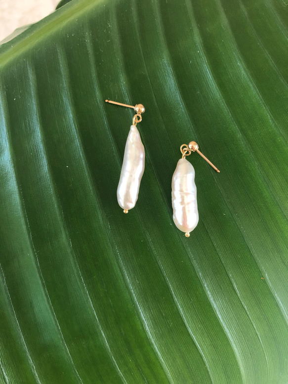 Long Fresh water pearl Earrings 淡水パールロングピアス 3枚目の画像