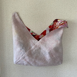 リバーシブルあずま袋(花柄×リネン） 3枚目の画像