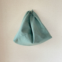 あずま袋(花柄×先染グリーン） 3枚目の画像