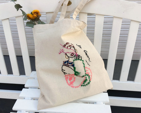 ハンドメイドファッションイラストレーション刺繍コットントート