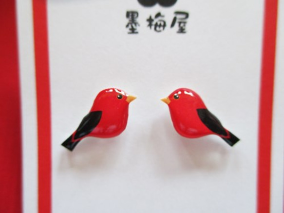 [可更換樹脂耳環]鳥形耳環（Akafukinchou） 第2張的照片