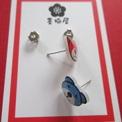 【銷售】熊耳環（紅×藍） 第2張的照片
