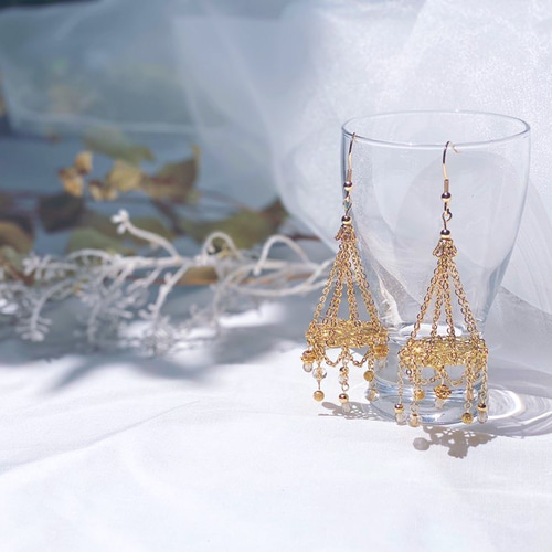 14kgf シャンデリアピアス♡ 紫陽花カラー】カラフル天然石のシャンデリアピアス│14kgf