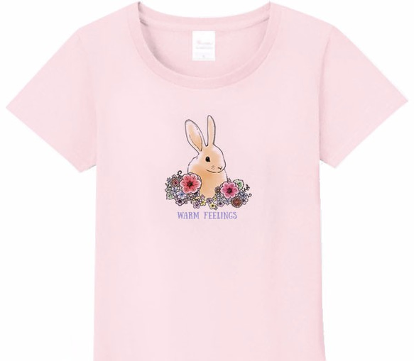 メンズ・レディース・キッズサイズ有★花とうさぎ  Ｔシャツ 1枚目の画像