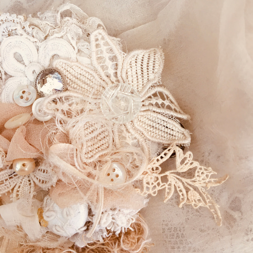 ♪大人可愛いアンティークレースコラージュパッチコサージュブローチ