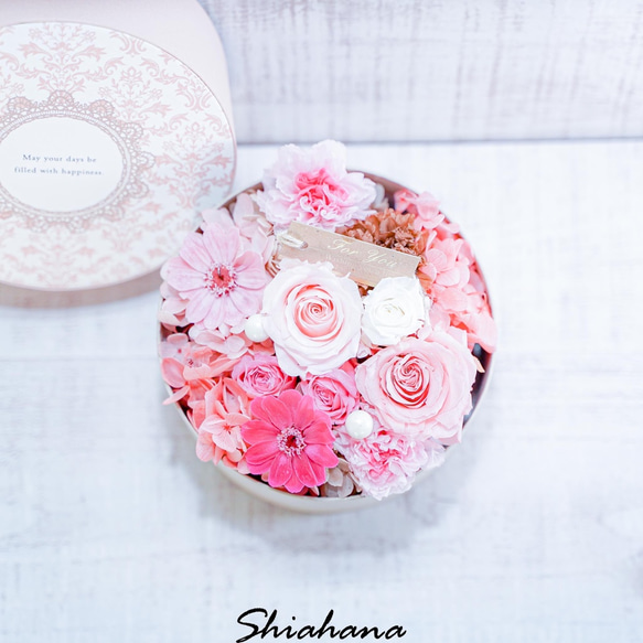 ピンク系ナチュラル♡BOX母の日プリザーブドアレンジ　結婚お祝い　贈り物　誕生日 2枚目の画像