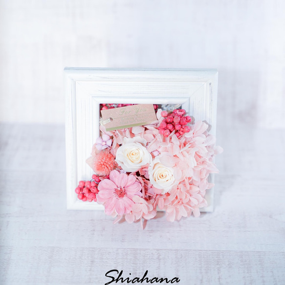 ホワイトピンク♡プリザーブドフラワーフレーム♡母の日アレンジ壁にも掛けれる　母の日贈り物　結婚お祝い　誕生日　 3枚目の画像