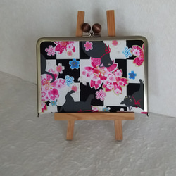 がま口 カードケース 猫と桜 2枚目の画像