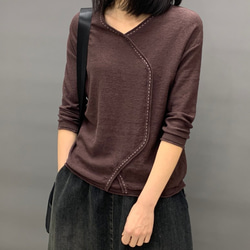 セーターTシャツ 亜麻 プルオーバーボトムスシャツ 七分袖 レトロ セーター ニット レディース トップス 通学 通勤 4枚目の画像