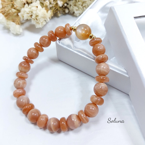 bracelet】サンムーンストーン × ピンクムーンストーン □天然石 