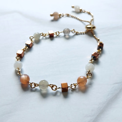【chain bracelet】MIXムーンストーン × ヘマタイト   着脱簡単◎  freesize □天然石 3枚目の画像