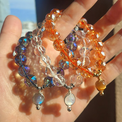 【bracelet】【Nix】レインボームーンストーン × 水晶  □天然石 6枚目の画像