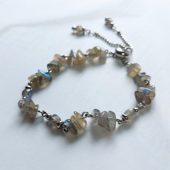 【chain bracelet】ラブラドライト   着脱簡単◎  freesize □天然石 3枚目の画像
