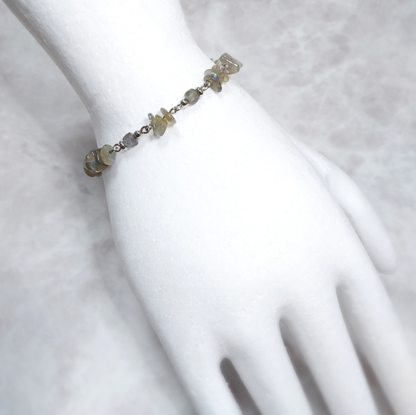 【chain bracelet】ラブラドライト   着脱簡単◎  freesize □天然石 5枚目の画像