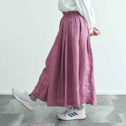 《受注製作》ローズピンクリネン100%ギャザーたっぷりスカート　両ポケット選択で送料無料！ 2枚目の画像