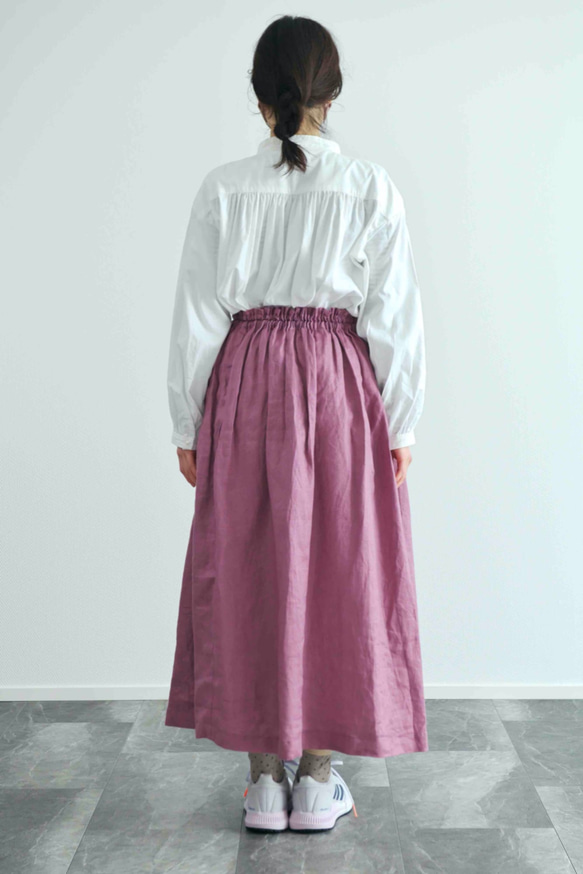 《受注製作》ローズピンクリネン100%ギャザーたっぷりスカート　両ポケット選択で送料無料！ 4枚目の画像