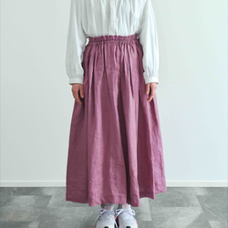 《受注製作》ローズピンクリネン100%ギャザーたっぷりスカート　両ポケット選択で送料無料！ 5枚目の画像