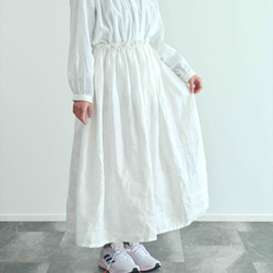 《受注製作》白リネン100%ギャザーたっぷりスカート　両ポケット選択で送料無料！ 1枚目の画像