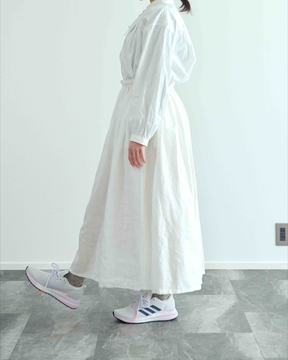《受注製作》白リネン100%ギャザーたっぷりスカート　両ポケット選択で送料無料！ 3枚目の画像