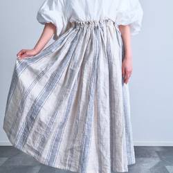 《受注製作》ストライプリネン100%ギャザーたっぷりスカート 2枚目の画像