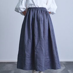《受注製作》ブルーグレーリネン100%ギャザーたっぷりスカート 3枚目の画像