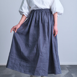 《受注製作》ブルーグレーリネン100%ギャザーたっぷりスカート 5枚目の画像